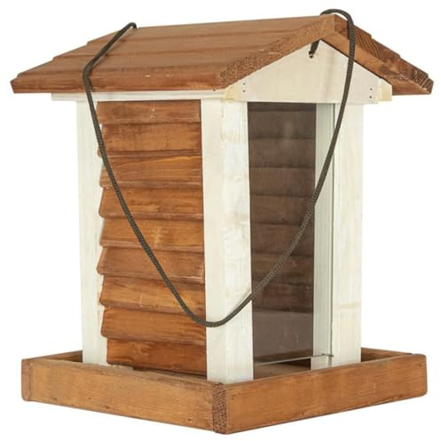 ITA Casa para Pájaros 20x20x26,5 cm de Madera - Comedero para Aves Silvestres para Colgar - Resistente al Clima, Estable y Robusta - Estación de Alimentación con Ventana de Acrílico