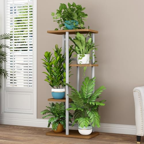Lidzopas Soporte para plantas de madera de metal para interior y exterior, estante para flores de esquina para varias plantas, escalera para plantas para balcón, exterior, jardín, salón
