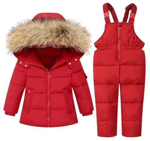 Tuta da Sci per Bambini Ragazzi Completo Intero Caldo da Neve 2 Pezzi Giacca con Cappuccio Pellicia + Salopette da Neve Bambina Completi Snowsuit Intera Bambino Elegante Tuta da Neve Sportiva