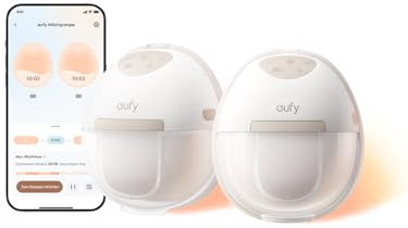 eufy Tragbare Milchpumpe E20, Elektrische Milchpumpe mit Wärmefunktion, 3 Heizstufen, HeatFlow Technologie, freihändig, anpassbarer Rhythmus in der App, Krankenhausqualität Saugkraft, leise & diskret