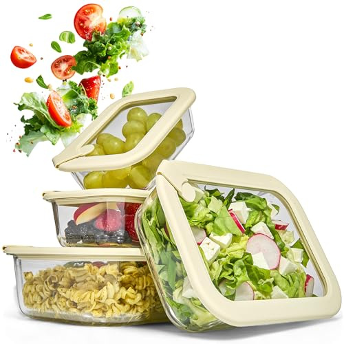 Dalena Home® Contenitore in Vetro Borosilicato Rettangolare con Coperchio Set 1x370ml, 1x640ml, 1x1020ml, 1x1520ml – Fiambriera Cristallo, Contenitore Alimenti, Conservazione Frigorifero
