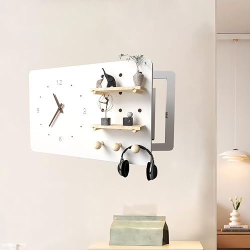 Stromkasten Verkleidung Wanddeko fürs Wohnzimmer: Multifunktionale Sicherungskastenabdeckung, Schalttafelabdeckung mit Uhr und Stecktafel, Verteilerkastenabdeckungen(50x40cm(19 3/4x15 3/4))