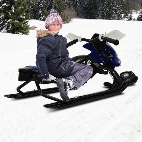 Trineo de dirección para niños a partir de 3 años con frenos de pie, 3 velocidades ajustables, trineo de carreras para niños, regalos para niños y jóvenes, 124 × 51 × 43,5 cm, hasta 80 kg (azul)
