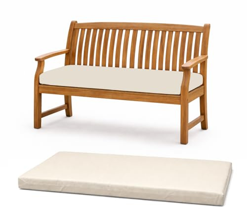 David & Amaya Comfy 2 Seater Garden Seat Pad Outdoor Patio Bench Cushion Waterproof Fabric Swing Zip Cover 108x45x5cm (Cream)