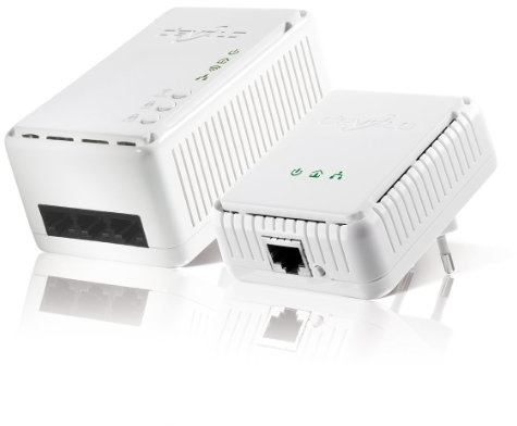 devolo 1003 - Pack med 2 Powerline-adaptrar (dLAN 200 AV Wireless N Starter Kit+) : 3 x Fast Ethernet-portar/inbyggt utdragbart uttag/wifi
