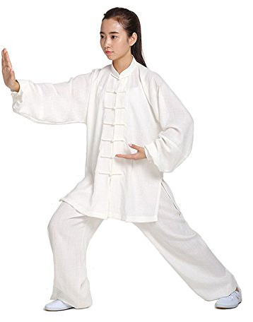ZooBoo Unisex Womens Cotton Linen Kung Fu Tai Chi Uniform Martial Arts Wear (White, S)