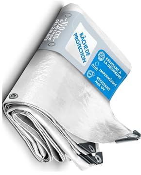 Bache imperméable etm® avec oeillet, Bache de Protection extérieur & intérieur, Bache étanche & résistante à l'eau et UV, Epaisse densité 140g/m², Blanche - env. 2x3m
