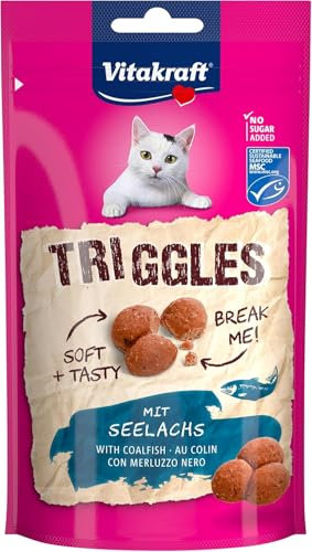 Vitakraft Triggles, Katzensnack, mit Seelachs, Mini-Häppchen zum Verwöhnen, ohne Zusatz von Zucker (1x 40g)