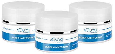 Blueline Microsilver Nachtcreme, Anti Aging Creme für Frauen und Männer, Gesichtscreme gegen unreine und trockene Haut, Gesichtspflege für Neurodermitis und empfindliche Haut (3er Pack - 3x 50ml)