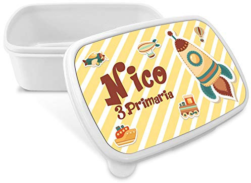 LolaPix Fiambrera Personalizada Infantil. Caja Merienda. Caja Almuerzo Infantil. Tuper Niño Colegio. Taper Niños Colegio Personalizado. Taper niña niño. COLOR A ELEGIR. Cohete