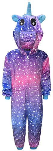 Live It Style It Niños Unicornio Onesie Pijamas cómodos para niñas Traje de Dormir Suave Regalos para niños Disfraz de Mono Animal (12-13 Años, Unicornio - Rosa púrpura Estrellas)