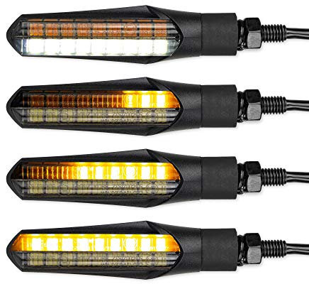 E Mark Led Motorrad Laufeffekt Blinker mit Tagfahrlicht Lauflicht Sequentiell Schwarz Universal Quad ATV Lauflichtblinker Super Optik und Schön Hell Wasserprüf IP67 E Geprüft