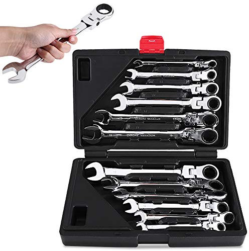 12pcs Spanner Schraubenschlüssel Ratsche poliert Set 8-19 mm, Gabelschlüssel Ringmaulschlüssel Ring-Satz mit 72 Zähnen 5° Schwenkbereich, für Heimwerkerarbeiten Autoreparaturen usw Ringmaulschlüssel