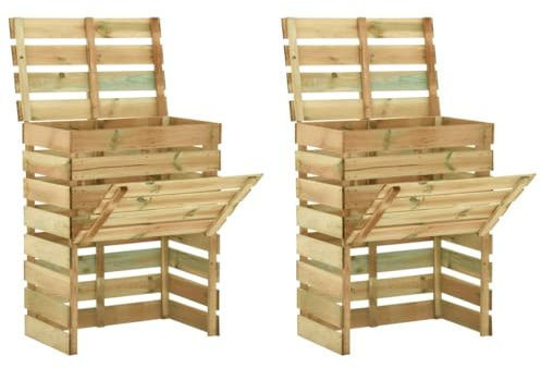 vidaXL 2X Madera Pino Impregnada Compostador Listones Jardín Reciclado Compost Rápido Cocina Patio Terraza Balcón Contenedor Compostaje 80x50x100 cm