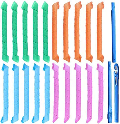 20 pezzi Bigodini a Spirale 55 cm Bigodino per Capelli Ricci senza Calore con ganci per acconciature per la maggior parte dei tipi di acconciature