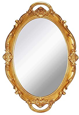 YCHMIR Vintage Spiegel klein Wandspiegel Hängespiegel 36,8 x 25,4 cm oval Gold