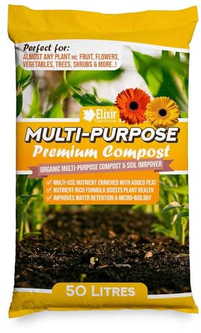 Elixir Gardens Organic Multi-Purpose Compost | Nutrient Rich Soil Improver for Fruit, Flowers, Vegetables, Trees, Shrubs, etc | 40 Litre Bag