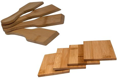 hausleben Raclette Zubehör 8er-Set | 4 Schaber + 4 Untersetzer | Bambus | umweltfreundlich | Küche | Tisch