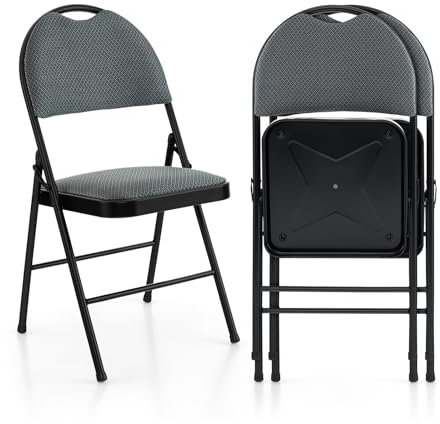 GiantexUK Folding Chairs Set of 2/4/6, Padded Seats Metal Frame Event Chairs with Backrest and Non-Slip Foot Pads, Easy Storage Conference Chairs for Home Reception Room(Grey, 2pcs, High Back)
