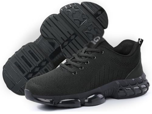 35-50 Zapatillas con Punta De Acero, Zapatos De Seguridad con Aislamiento para Todas Las Estaciones, con Cojín De Aire, Antigolpes/presión/puñaladas, Forro De Malla,35,Black
