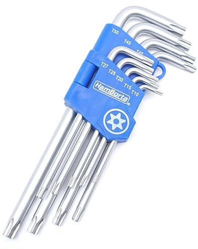 HemBorta® Juego de Llaves Torx con 9 Piezas Seguridad Llaves Torx T10-T50 Estrella Llaves, Largas Torx Llaves Allen con Agujeros en Ambos Extremos T10, T15, T20, T25, T27, T30, T40, T45 y T50