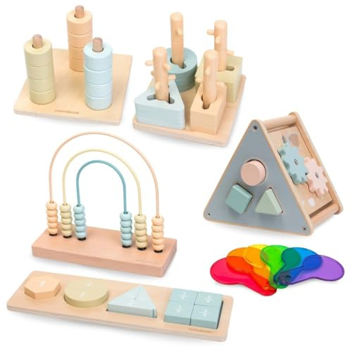 mamabrum Giochi Montessori in Legno 2–3 Anni – Set Educativo Sensoriale con Puzzle, Incastri, Forme e Colori per Motricità Fine e Apprendimento