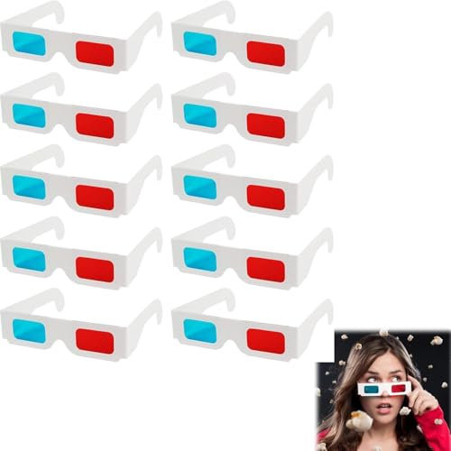Atthatmmt 10 Pairs Paper 3D Glasses Disposable 3D Glasses Red Cardboard Glasses Blue & White