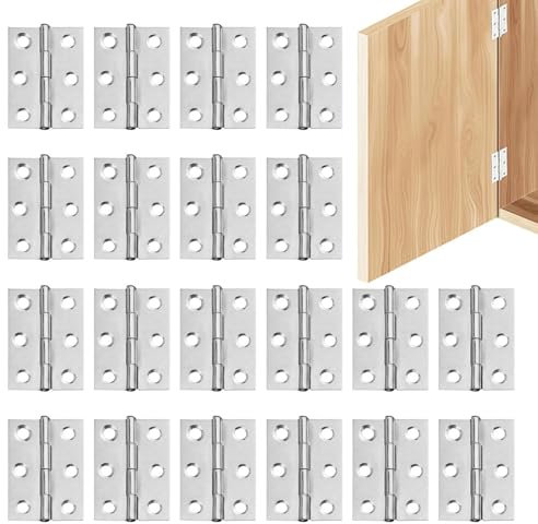 Lot de 20 charnières de porte pliables en acier inoxydable - 44 mm × 30 mm - Pour charge lourde, silencieuses et lisses - Argent vieilli - Parfaites pour les portes, fenêtres, armoires