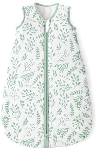 Yoofoss Saco de Dormir para Bébé 1.5 TOG Algodón Todo el año Primavera Otoño Dormir para Unisex Niñas Niños 0-6 Meses Saco de Dormir 67 cm- Hojas