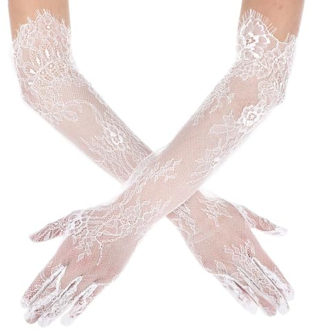 HaiFafafaing Lace Gloves Women White Long Elbow Length Mesh Sheer Opera Gloves Tea Party Wedding Bridal Party Cosplay White