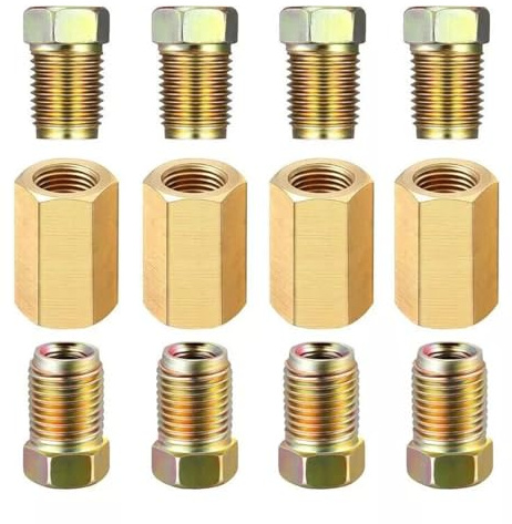 3/16 Inch Brake Line Fittings Set M10 Thread Brass Pack of 12 | Female Union Inverted Tube Connectors; Brass Assortment; For Brake Pipe Repair