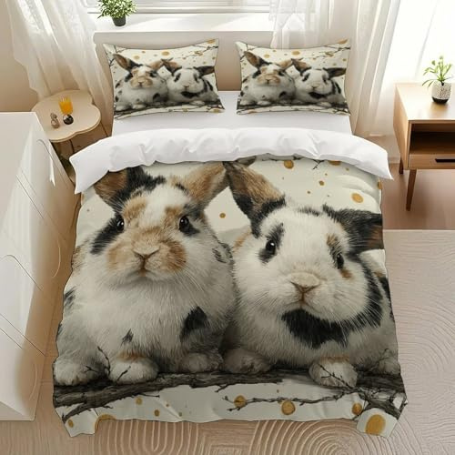 Kjdfhk Bunny Duo Bedding Comforter Sets Bedding Set 3 Pieces (1 Duvet Cover 2 Pillowcases) with Zipper Closure Lightweight