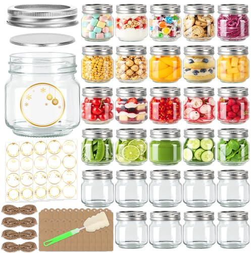 STARSIDE 8 oz Glass Mason Jars with Airtight Lids and Bands,30 Pack with Labels &Tags, Half Pint Canning Jars for Honey, Jam, Candies, Jelly, Spice, DIY Crafts & Wedding Favors