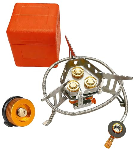 Camping Gas Stove, Portable 6800W Gas Stoves with Fuel Canister Adapter and Storage Box, Collapsible Stove Burner for Hiking, Picnic, Camping, Outdoor Cooking