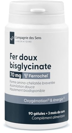 Fer bisglycinate breveté Ferrochel® 14 mg – Albion® (TRAACS®) – 90 gélules végétales (HPMC) – 100% VNR – 3 mois de cure – Fabriqué en France