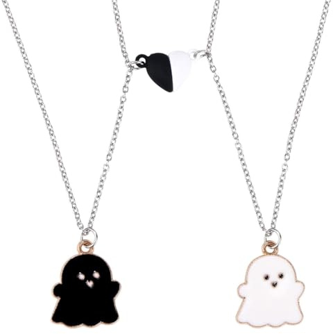 GONZTEL 2 pezzi Collana Con Ciondolo fantasma, Collana bff Amicizia, Collane Amicizia, Catena Collana Donna Argento, per Regalo Donna Laurea Compleanno Regali Amica