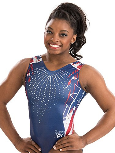 GK Simone Biles Patriotic Performance Gymnastics Leotard for Girls, Juniors, and Women (Child Medium, RWB)