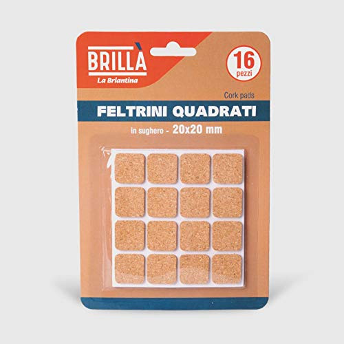 La Briantina Feltrini di Sughero Quadrati per Mobili, Protezione Sedie Arredi e Pavimenti, 2x2 cm, 16 Pezzi