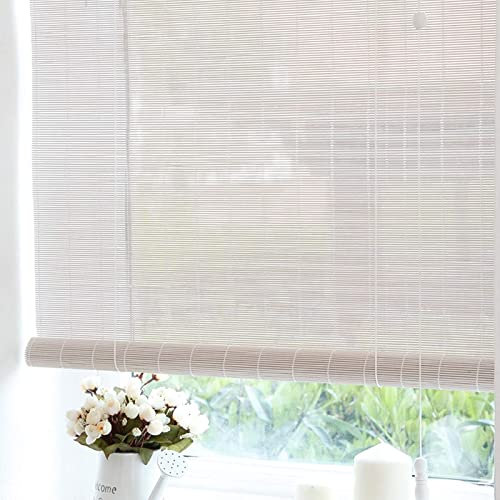Weiße Bambusrollos,Bambus-Rollo Raffrollo,Sonnenschutz Und Sichtschutz Rollo,Seitenzugrollo Für Fenster Und Türen,50% Lichtfilter-Rollo,for Indoor Und Outdoor (WxH:120x220cm/47x87in)