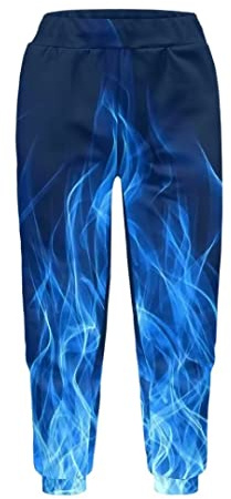 Dolyues Pantalon de sport pour enfants garçons filles pantalon de jogging taille élastique pour enfants de 4 à 15 ans, Flamme bleue., 14-15 ans