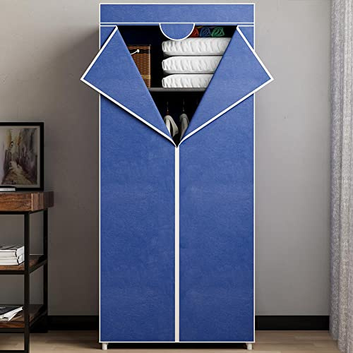 BAKAJI Armario con estructura tubular de metal, mueble de ahorro de espacio con revestimiento de tela TNT, cremallera de cierre y barra para colgar ropa de camping, tamaño 70 x 46 x 160 cm (azul)