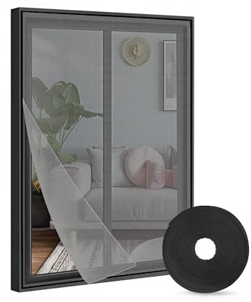 Mosquitera para Ventanas Adhesiva - Mosquiteras Protección Contra Insectos Recortable Red Malla Ajustable Anti Moscas, Mosquitos (Negro, 100x100cm)