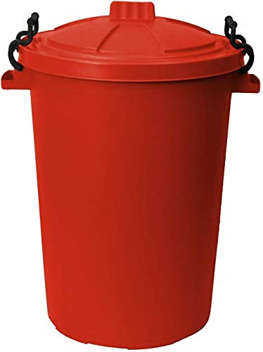 1 x 50L Litre large Red Heavy Duty Colour Plastic Bin Garden Dustbin Refusal Waste bin Trash Can Storage unit with Clip locking lid For Recycle Home Kitchen Indoor Outdoor Rubbish Waste Animal Feed