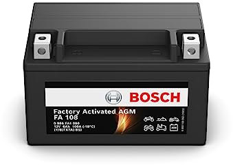 Bosch FA108 - Batteria AGM per motocicli - 12V 100A 6Ah - Adatta per moto, motociclette, enduro, scooter, quad, moto d'acqua - Compatibile M6007, BTX7A-BS, BTX7A