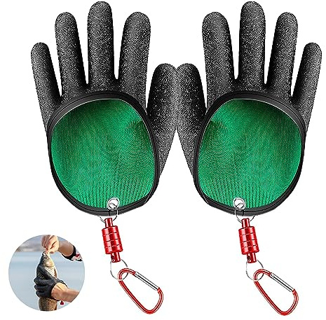ACONDE 2 Stücke Stichfeste Bissfest Angelhandschuh, Angelhandschuhe mit Magnetverschluss, wasserdichte Angelhandschuhe, für Den Sicheren Umgang mit Hecht Wels Zander
