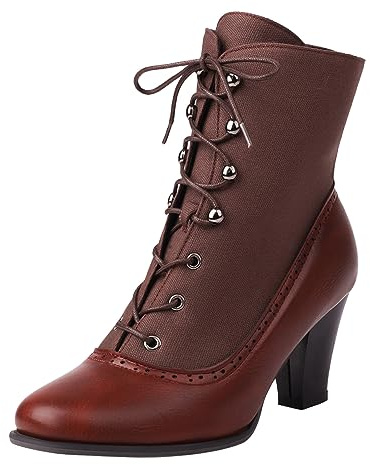 Bottines pour femme - Style victorien vintage gothique - Lacets - Bottes en cuir - Pointe classique - Demi-tige - Bottes médiévales rétro - Bottes à chevilles - Bottes de mariage, 38