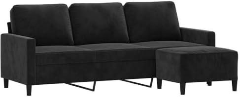 vidaXL Divano a 3 Posti con Poggiapiedi Nero 180 cm in Velluto, Poltrona 3 posti con poggiapiedi, Divano, Divano Tre posti, Divano con poggiapiedi