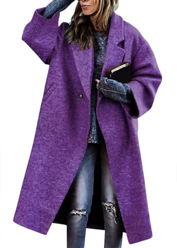 shownicer Femme Manteaux en Laine Chic Manches Longues Trench Coat Chaud Mi-Long Manteau Blazer Long Jacket Manteau Couleur Unie Automne Hiver Blouson A Violet S
