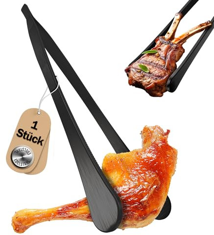 4smile Pinzette da cucina 30 cm, colore nero – pinzette in acciaio inox antiruggine per cucinare e arrostire – pinzette per cucina, campeggio o barbecue, pinzette da cucina