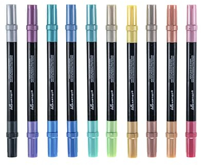 Hello, Artist! Dual-Color Markers, Set of 10, Metallic Colors, Bright and Vivid Colors, For Crafts, Journaling, Coloring, Artists, Bullet Tip, Home or Classroom Use